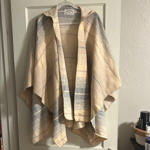 REI Striped Hooded Poncho - Cream & Light Gray